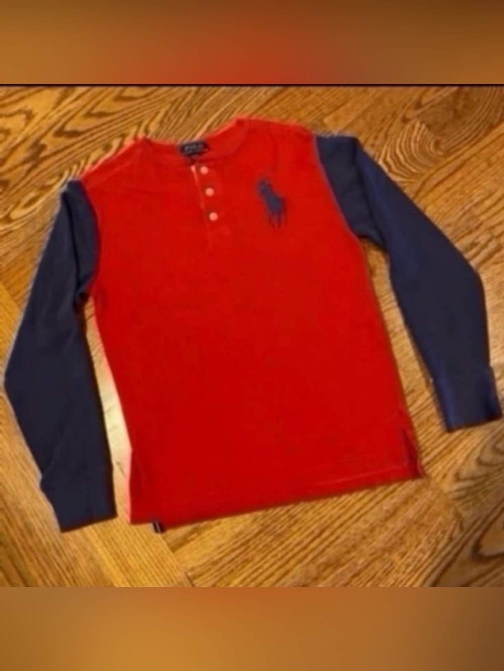 Boys polo Ralph Lauren red long sleeve button up Henley shirt size 10/12